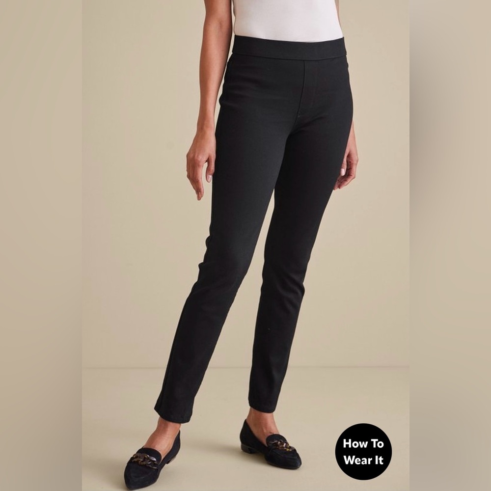 Soft Surroundings Women’s Ultimate Denim Pull-On Slim Leg Black Wash Jeans Large